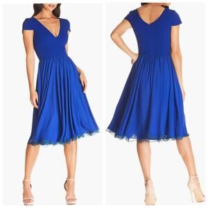 Dress The Population Corey Dress Fit & Flare Electric Blue Midi Cocktail Dress L